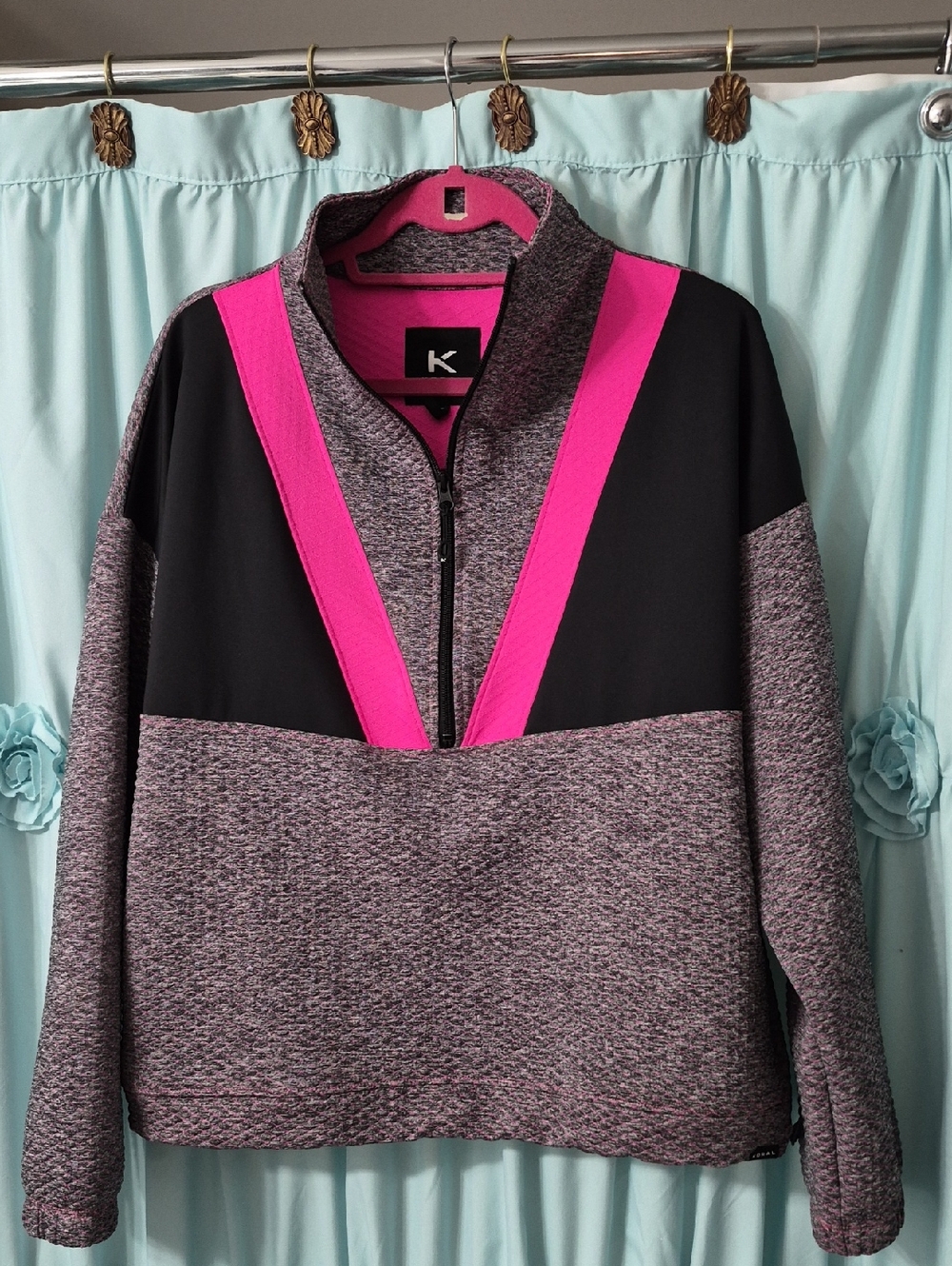 Koral Sphere Meli Anorak  activewear pullover 3/4 zip Jacket Grey Black Pink M